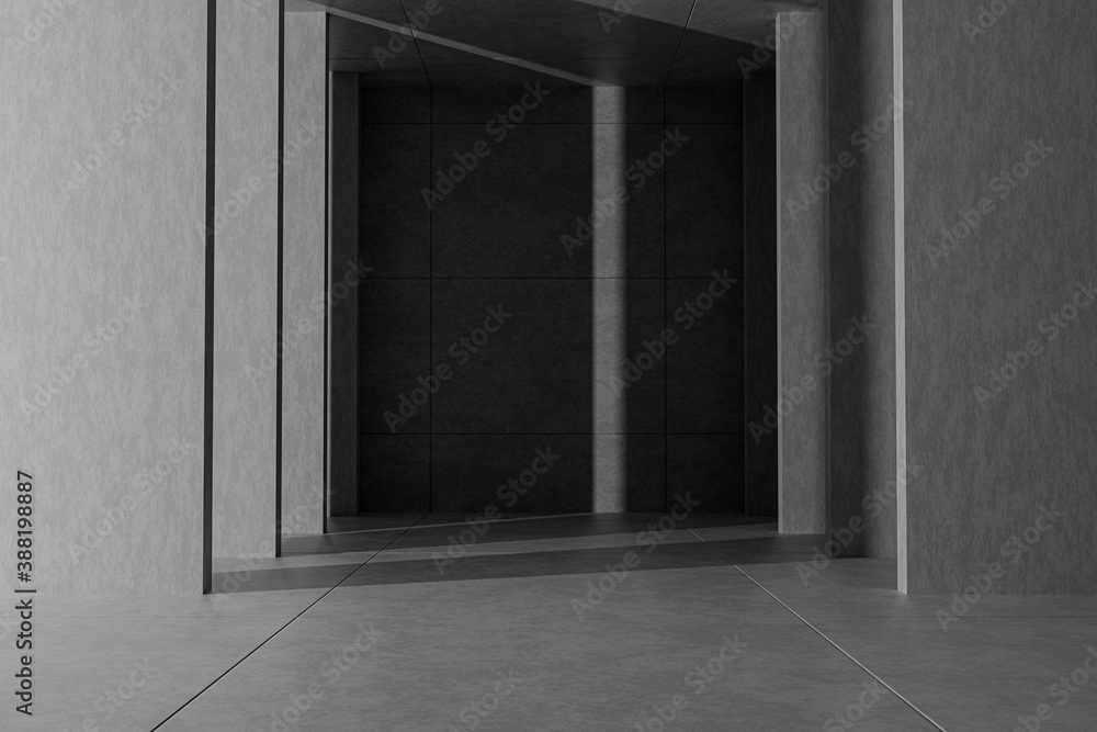 blank trade show booth for designers. modern loft concrete cement wall and floor room. empty house, space for your text and picture, 3d rendering