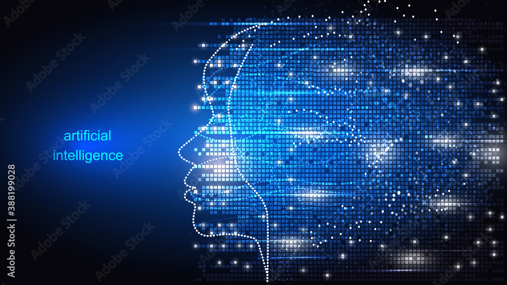 Image of artificial intelligence in the form of a luminous human head. Science, futuristic, web, network concept, communications, high technology. Image of artificial intelligence in the form of a luminous human head. Science, futuristic, web, network concept, communications, high technology.