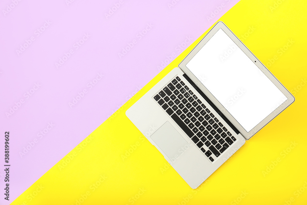 Modern laptop on color background Modern laptop on color background
