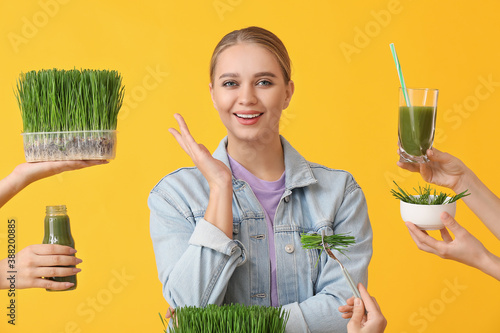 Young woman and hands with ...