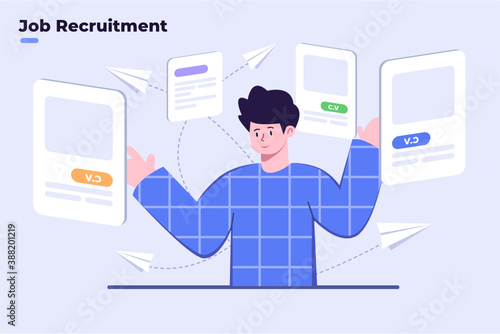 Flat illustration Employers choosing candidates for worker employees. HR professionals analyzing applicant or employee profiles. Selecting job applicants, choice of worker employee.