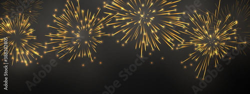 firework and christmas themed Celebration party Happy New Year Gold background design.