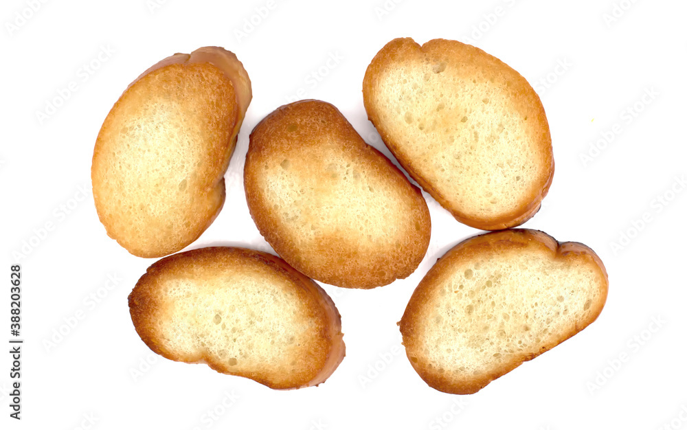 Toasted baguette slice isolated on white background Toasted baguette slice isolated on white background