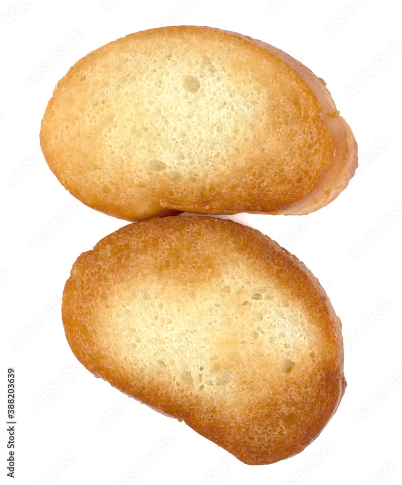 Toasted baguette slice isolated on white background Toasted baguette slice isolated on white background