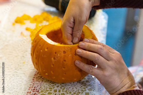 Big pumpkin cooking for helovin candles photo