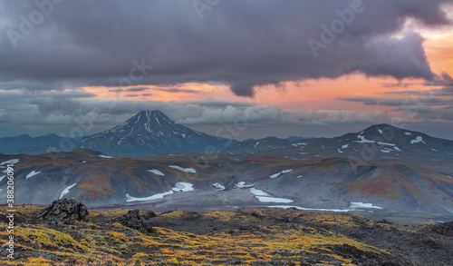 Kamchatka, view of Vilyuchinsky volcano from the slope of Gorely volcano
