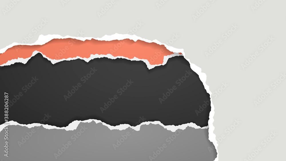 Torn of white, grey paper strips, pieces are on black background for text, advertising or design. Vector illustration Torn of white, grey paper strips, pieces are on black background for text, advertising or design. Vector illustration