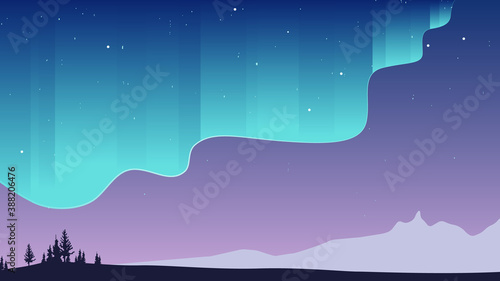 Simple landscape background, aurora dancing in the sky above ice mountain at night