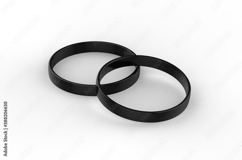 Black silicone wristband mockup template on isolated white background, rubber bracelet or wristband for design presentation, 3d illustration Black silicone wristband mockup template on isolated white background, rubber bracelet or wristband for design presentation, 3d illustration