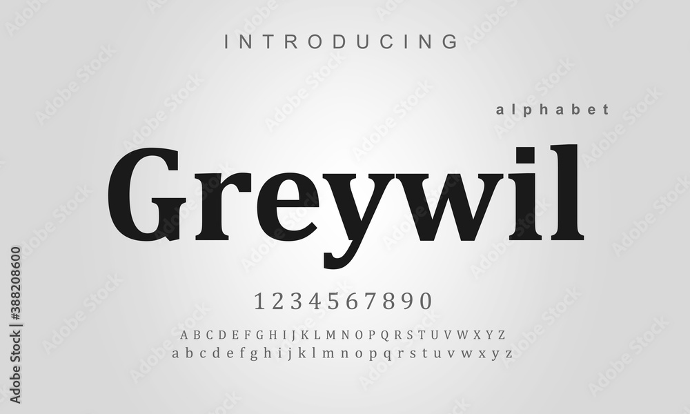 Greywil font. Elegant alphabet letters font and number. Classic Lettering Minimal Fashion Designs. Typography modern serif fonts regular uppercase lowercase and numbers. vector illustration