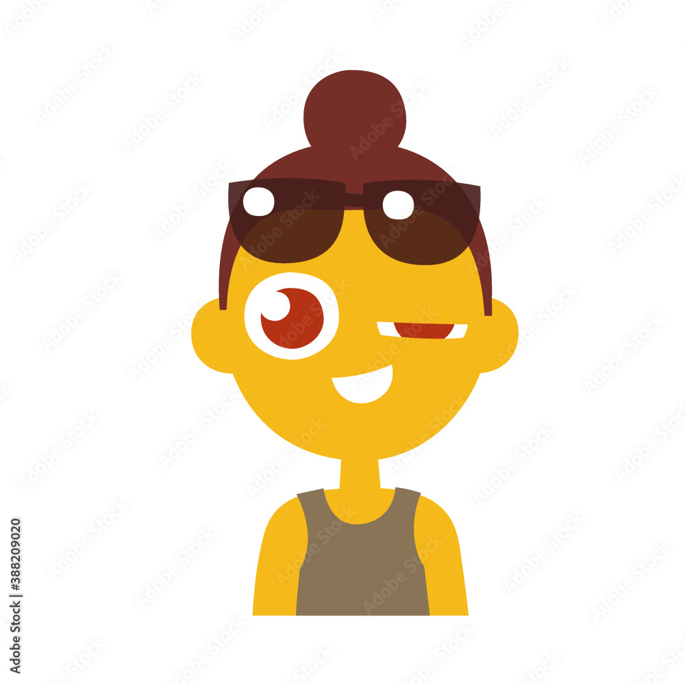 Girl with glasses, primitive cartoon flat style character emotions, isolated vector illustration. Girl with glasses, primitive cartoon flat style character emotions, isolated vector illustration.