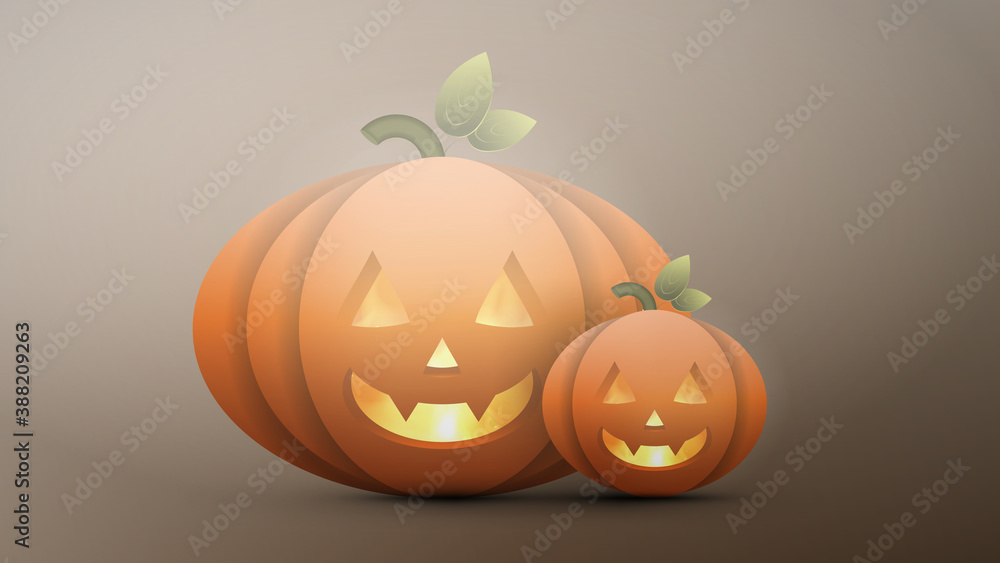 Realistic halloween pumpkin with fire inside. A plastic pumpkin with a scary face. Vector.