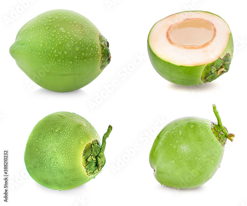 water drop green coconut isolated on white background