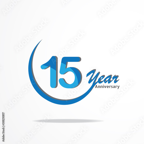 15 years anniversary celebration logo type blue and red colored, birthday logo on white background