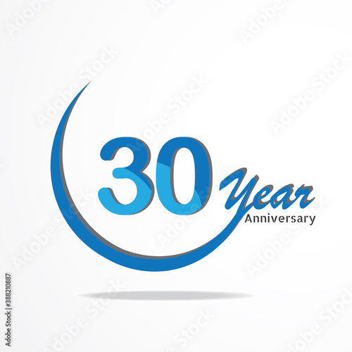 30 years anniversary celebration logo type blue and red colored, birthday logo on white background