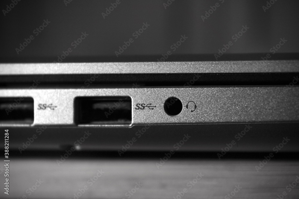Obraz premium close up of an audio jack and a USB port 