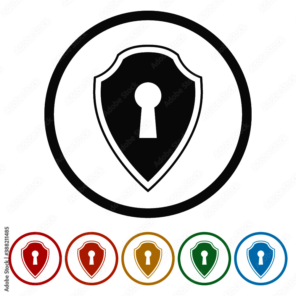 Shield with keyhole ring icon, color set Shield with keyhole ring icon, color set