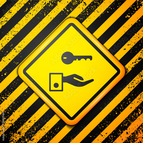 Black Hotel door lock key icon isolated on yellow background. Warning sign. Vector.