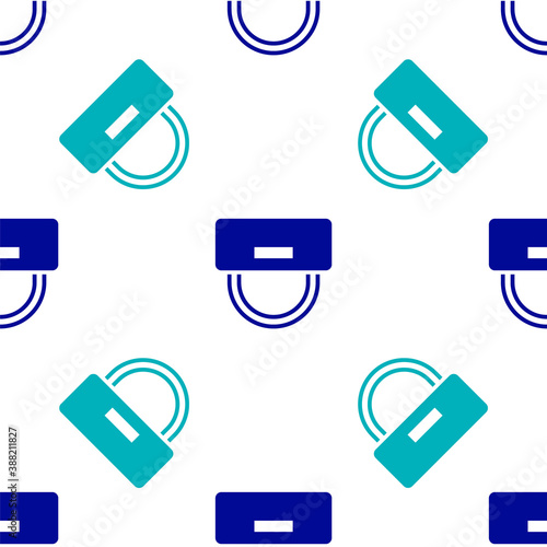 Blue Bellboy hat icon isolated seamless pattern on white background. Hotel resort service symbol. Vector.
