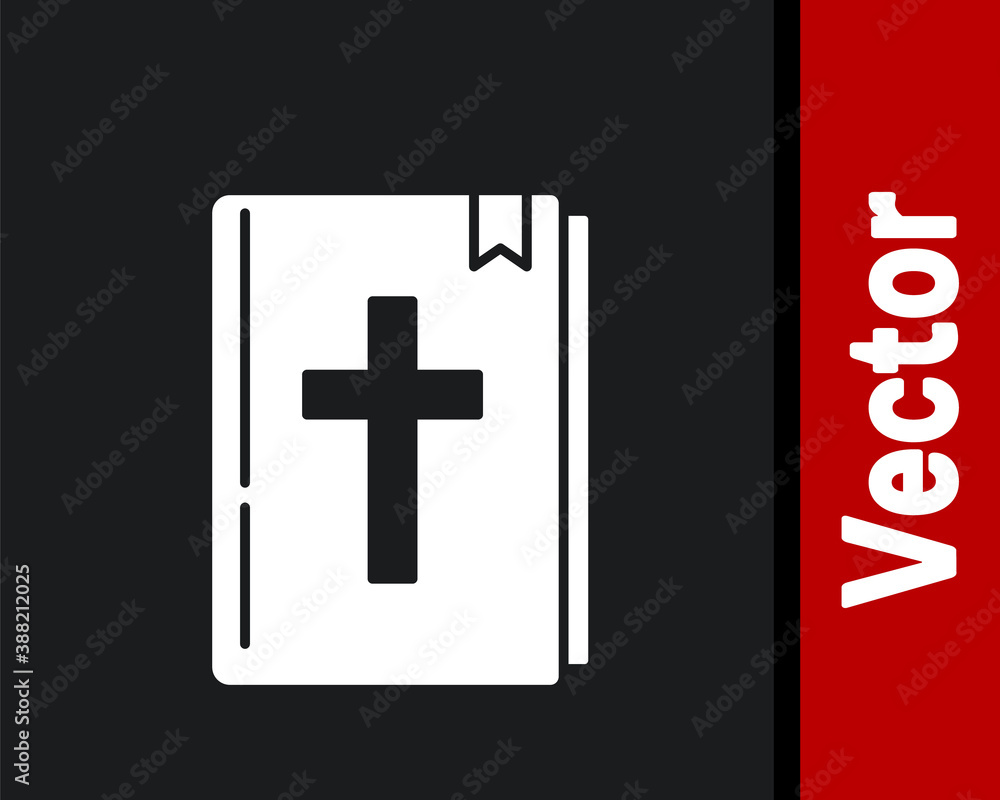 Fototapeta premium White Holy bible book icon isolated on black background. Vector.