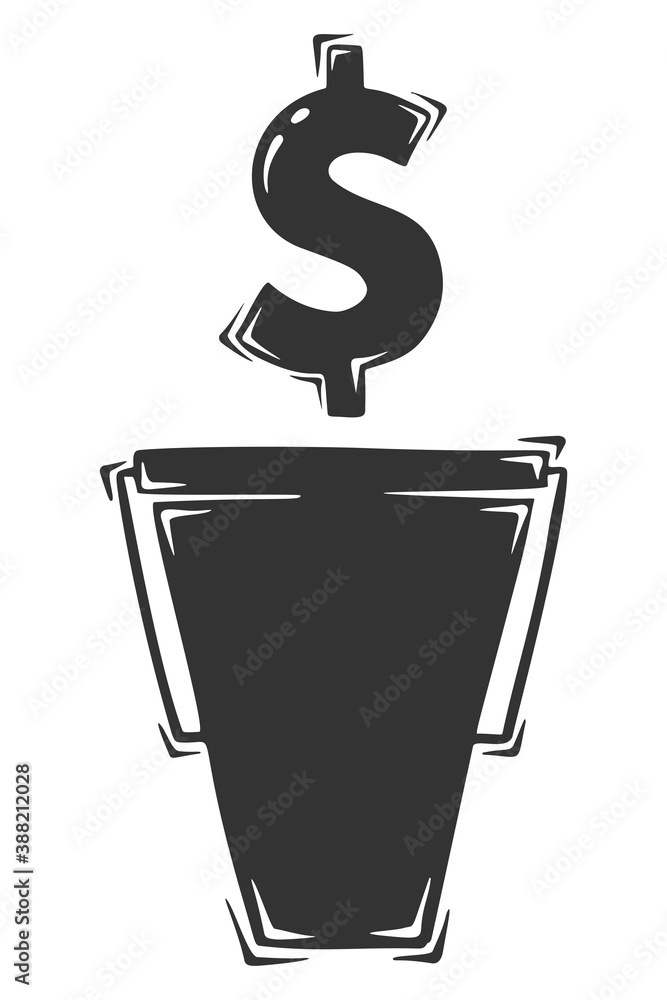 Hand drawn vector of bucket with dollar sign, isolated on white background. Hand drawn vector of bucket with dollar sign, isolated on white background.
