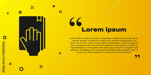 Black Oath on the Holy Bible icon isolated on yellow background. The procedure in court. Truth and truth. Promise before god. Vector.