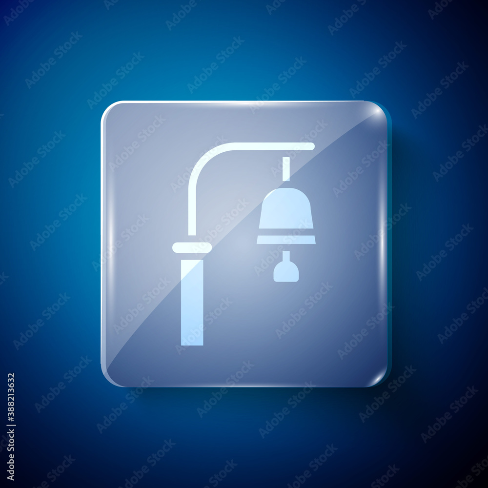 White Train station bell icon isolated on blue background. Square glass panels. Vector. White Train station bell icon isolated on blue background. Square glass panels. Vector.