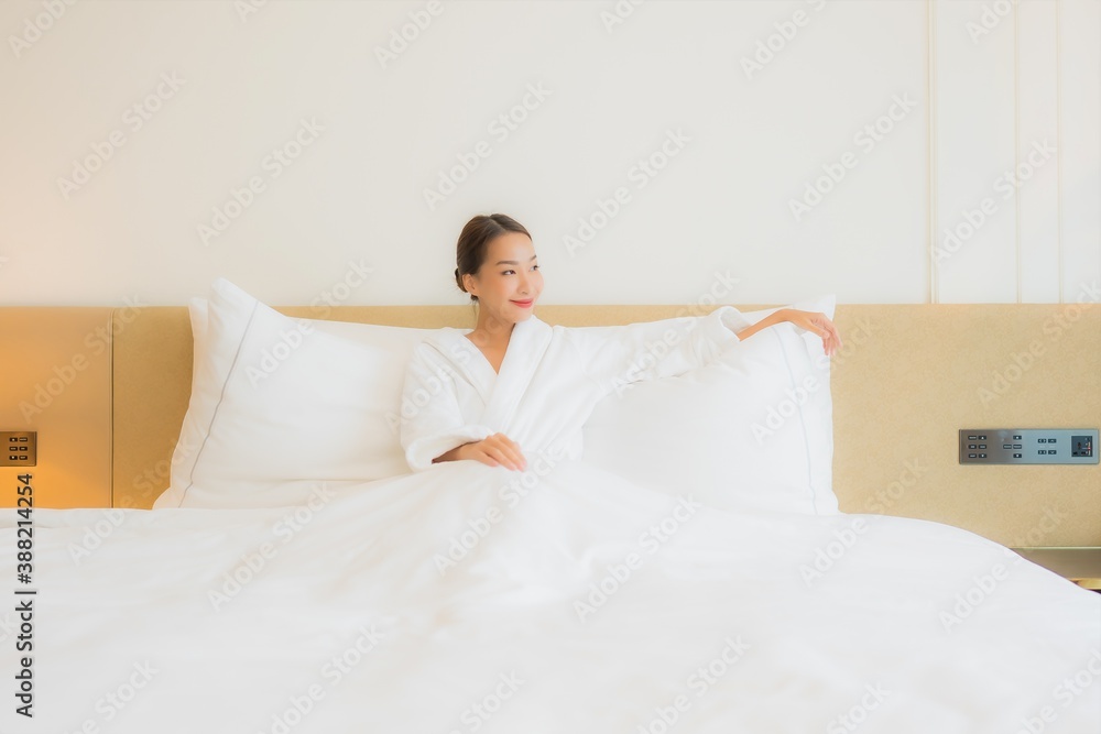 Portrait beautiful young asian woman smile relax leisure on bed Portrait beautiful young asian woman smile relax leisure on bed