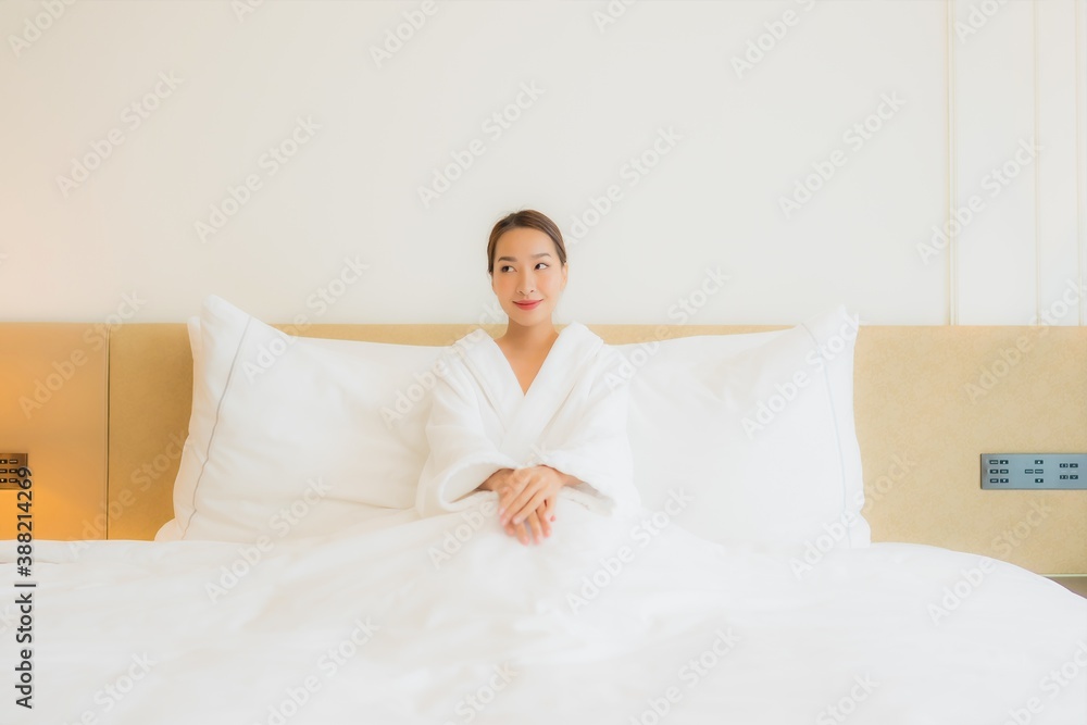 Portrait beautiful young asian woman smile relax leisure on bed Portrait beautiful young asian woman smile relax leisure on bed