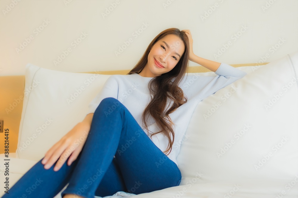 Portrait beautiful young asian woman smile relax leisure on bed Portrait beautiful young asian woman smile relax leisure on bed