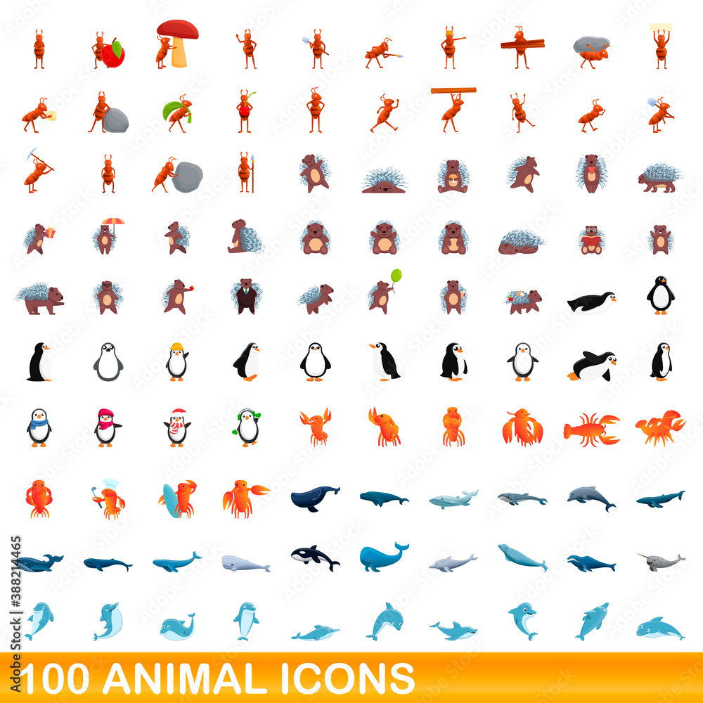 100 animal icons set. Cartoon illustration of 100 animal icons vector set isolated on white background 100 animal icons set. Cartoon illustration of 100 animal icons vector set isolated on white background