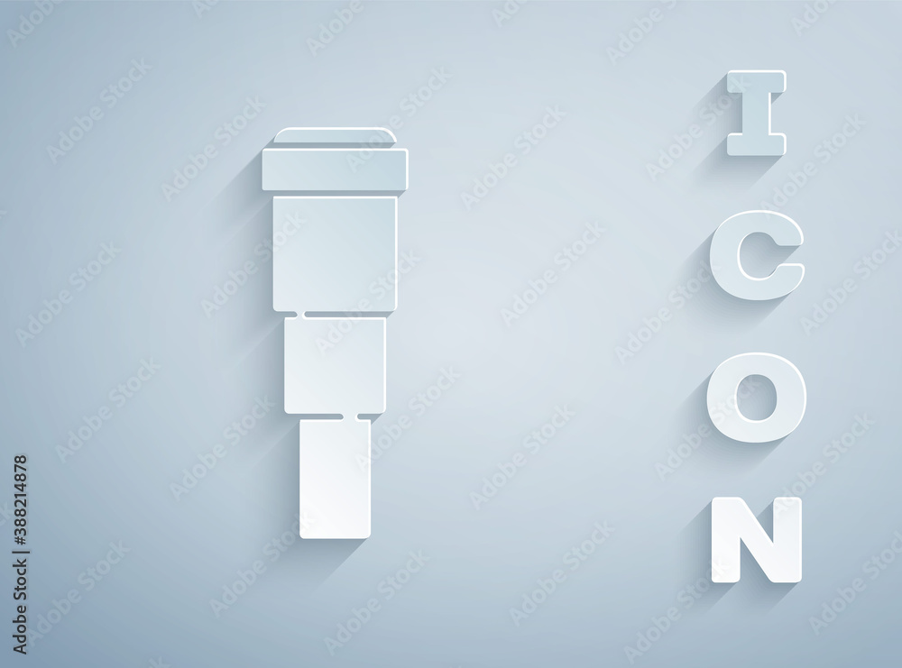 Paper cut Spyglass telescope lens icon isolated on grey background. Sailor spyglass. Paper art style. Vector. Paper cut Spyglass telescope lens icon isolated on grey background. Sailor spyglass. Paper art style. Vector.