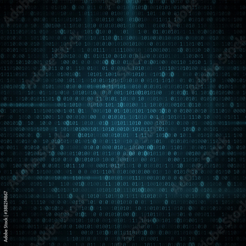 Abstract glowing binary programming code background. Digital data. High technology concept. Programming design. Light effect. Vector illustration