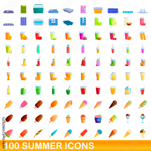 100 summer icons set. Cartoon illustration of 100 summer icons vector set isolated on white background