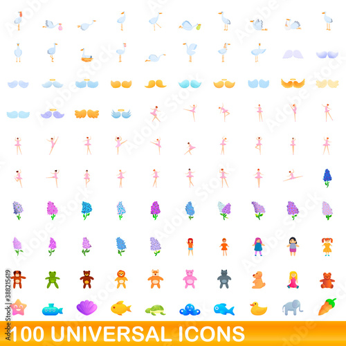 100 universal icons set. Cartoon illustration of 100 universal icons vector set isolated on white background © nsit0108