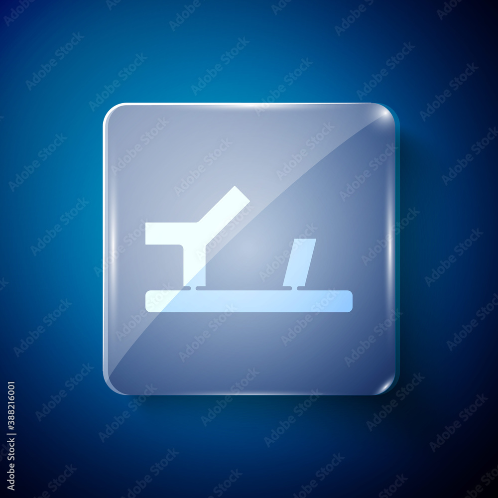 White Baby shoes icon isolated on blue background. Sandal sign. Square glass panels. Vector. White Baby shoes icon isolated on blue background. Sandal sign. Square glass panels. Vector.