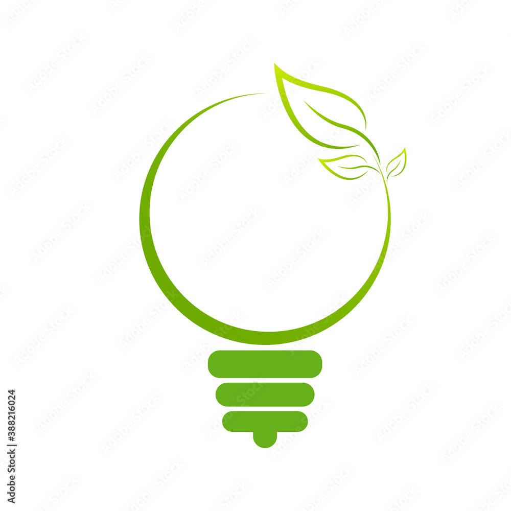 Green Bulb with leaf inside on white background. Green Bulb with leaf inside on white background.