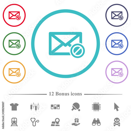 Forbidden mail flat color icons in circle shape outlines