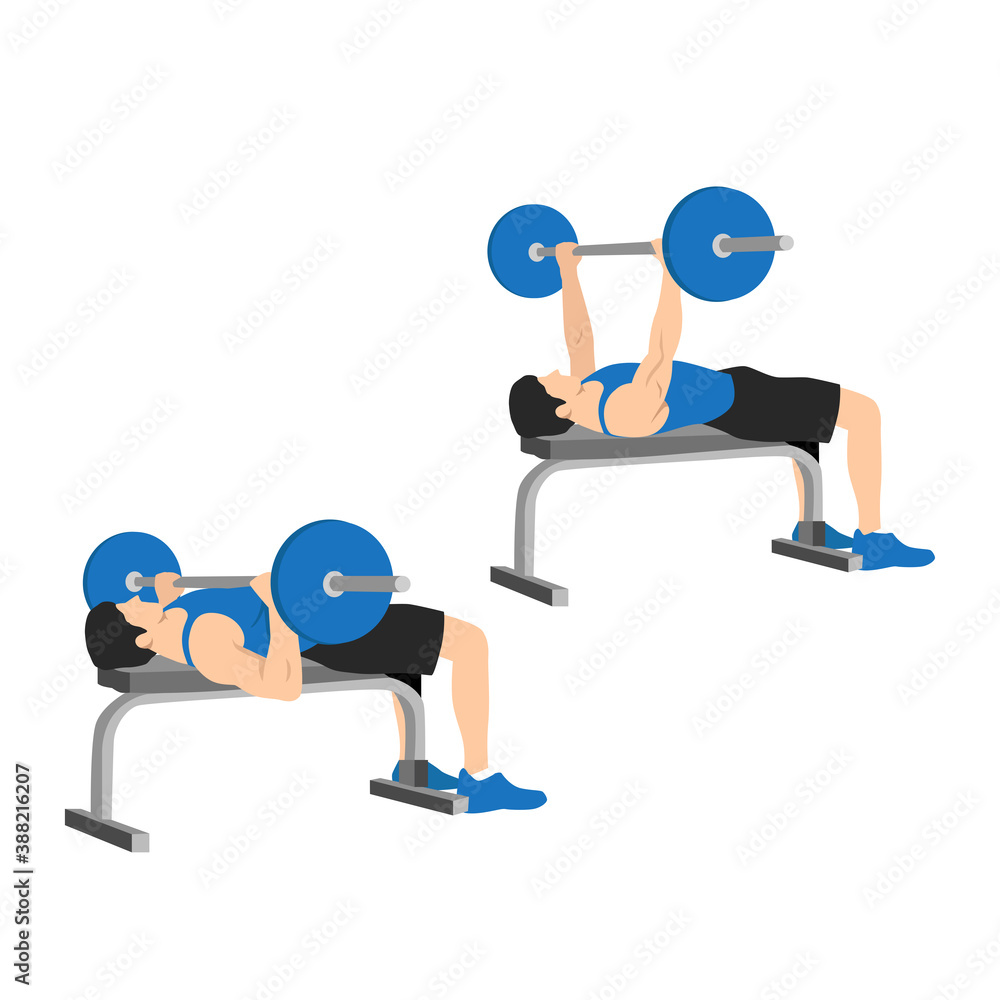 Man Doing Barbell Bench Press Chest Press Flat Vector Illustration 