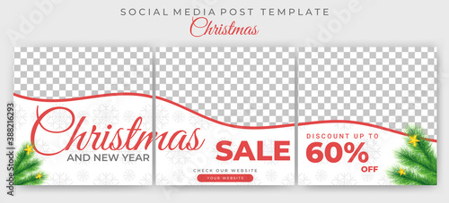 Set of editable square banner templates. Christmas sale post template design with photo collage. Usable for social media post, story and web internet ads.