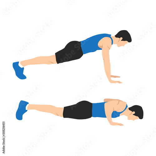 Man character doing push ups flat vector illustration isolated on different layers