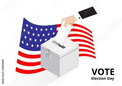 American voter voting to ballot drop box for election day campaign