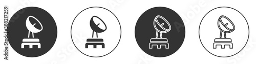 Black Radar icon isolated on white background. Search system. Satellite sign. Circle button. Vector.