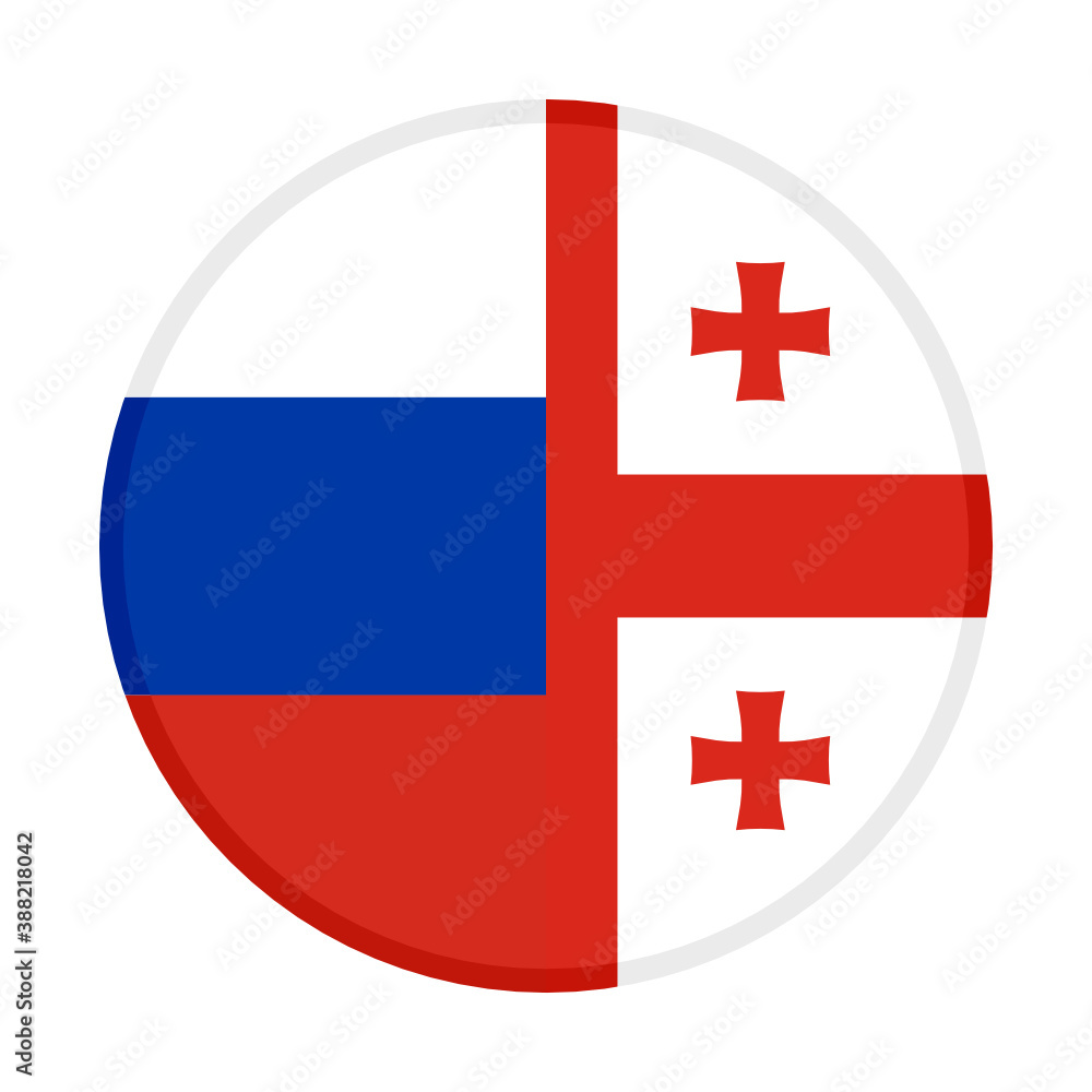 Fototapeta premium round icon with russia and georgia flags, isolated on white background 