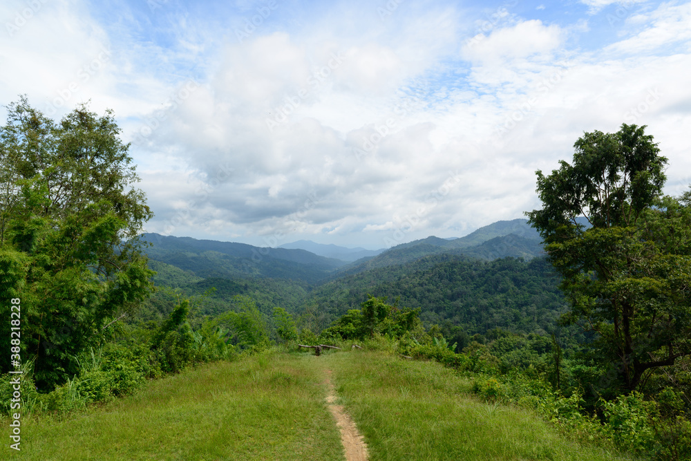 Landscape view of the mountain when seen from Kiw Kra Ting Viewpoint, Mae Wong National Park, Kamphaeng Phet, Thailand.