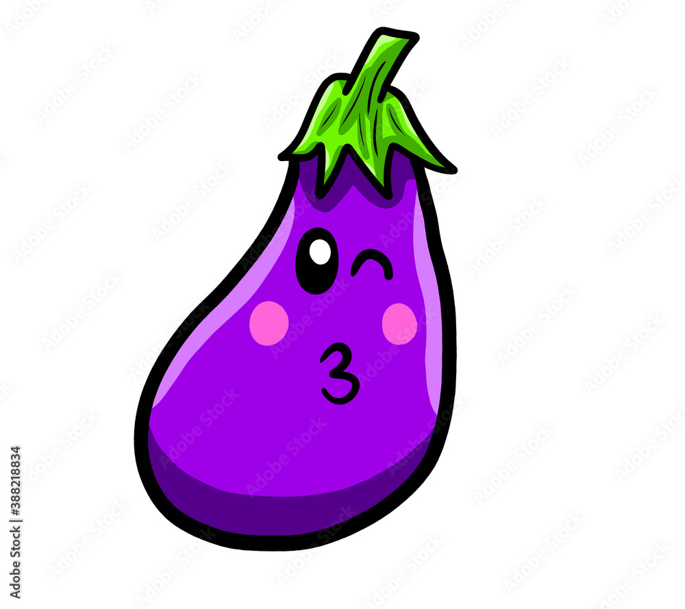 Cartoon Stylized Flirty Eggplant Emoticon Cartoon Stylized Flirty Eggplant Emoticon