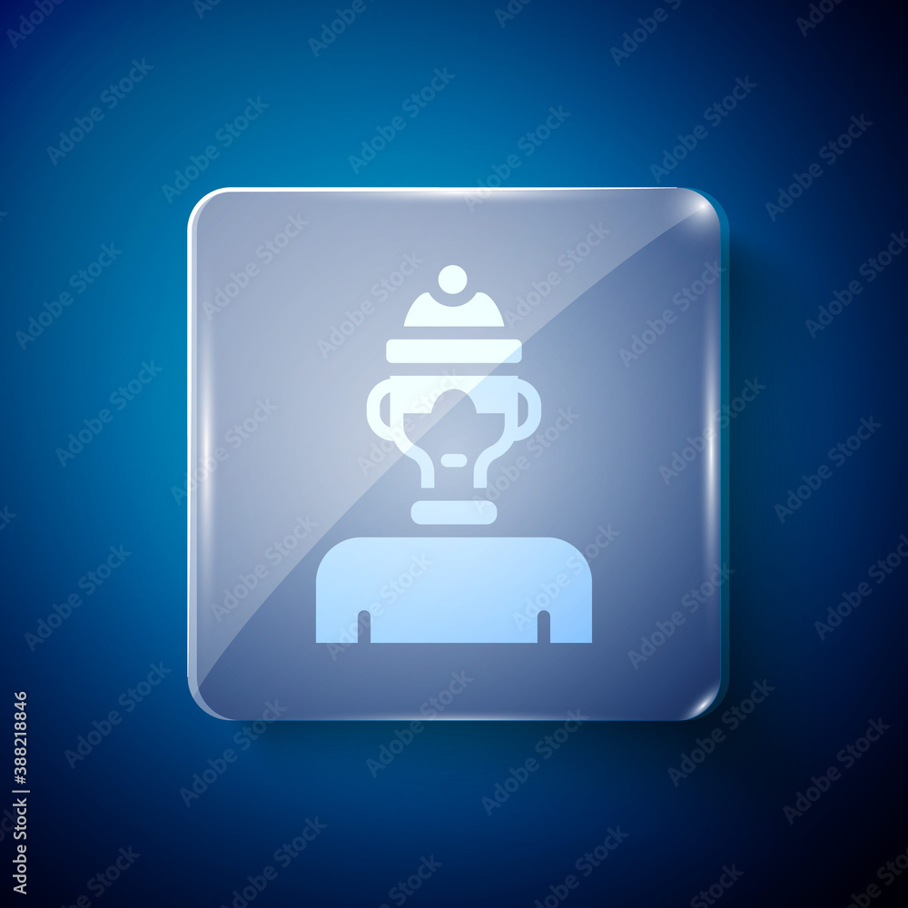 White Winter athlete icon isolated on blue background. Square glass panels. Vector. White Winter athlete icon isolated on blue background. Square glass panels. Vector.