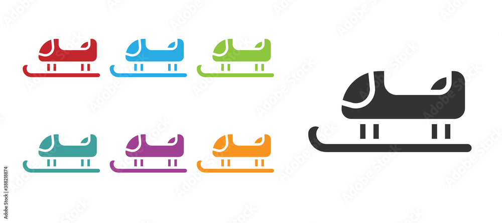 Black Sled icon isolated on white background. Winter mode of transport. Set icons colorful. Vector.