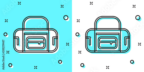 Black line Sport bag icon isolated on green and white background. Random dynamic shapes. Vector.