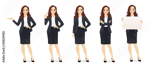 Elegant business woman in different poses isolated vector illustrtion